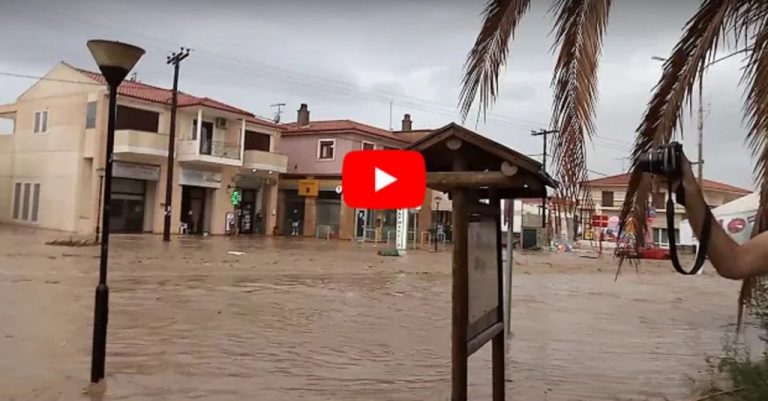 Πνίγηκε η Χαλκιδική από την έντονη βροχόπτωση. Έσπασαν φράγματα (VIDEO)