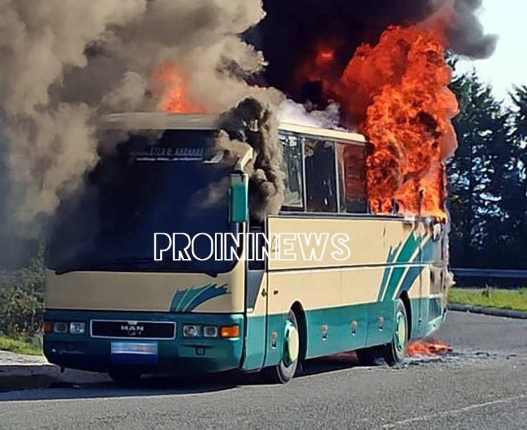 Κάηκε λεωφορείο στις Κρηνίδες -φωτο