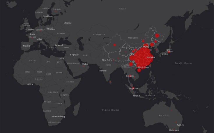 Κοροναϊός: Ζωντανός χάρτης παρακολουθεί την εξάπλωσή του σε πραγματικό χρόνο