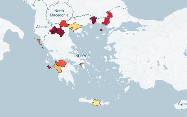 Κορονοϊός στην Ελλάδα σε real time: Οι κόκκινες και οι λευκές περιοχές