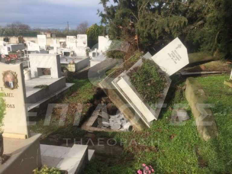 Σέρρες: Ξεριζώθηκαν τάφοι από τον ανεμοστρόβιλο – Μεγάλες καταστροφές στα κοιμητήρια των Μετάλλων  (φωτο)