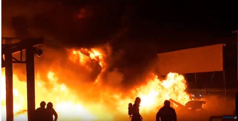 Θεσσαλονίκη: Μάχη με τις φλόγες έδωσαν πυροσβέστες στην Σίνδο – Κάηκε αντιπροσωπεία γεωργικών μηχανημάτων