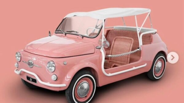 Ροζ «καλοκαιρινό» Fiat 500 Spiaggina από Garage Italia και επιπλοποιία Bonacina