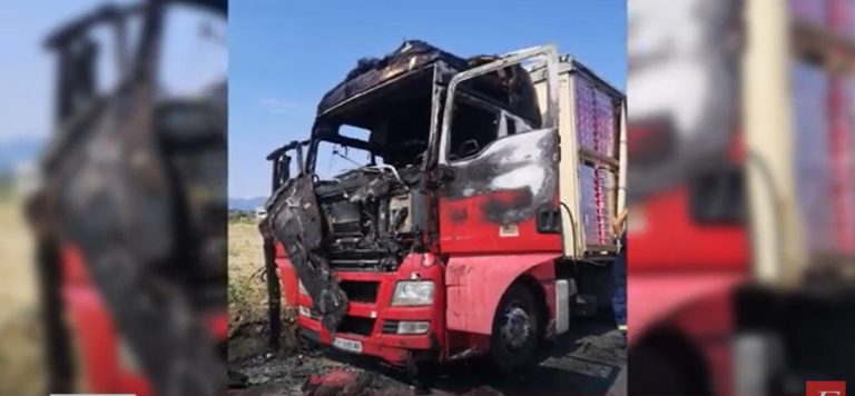 Σέρρες: Φωτιά σε νταλίκα με εμπόρευμα στην Εγνατία οδό- video