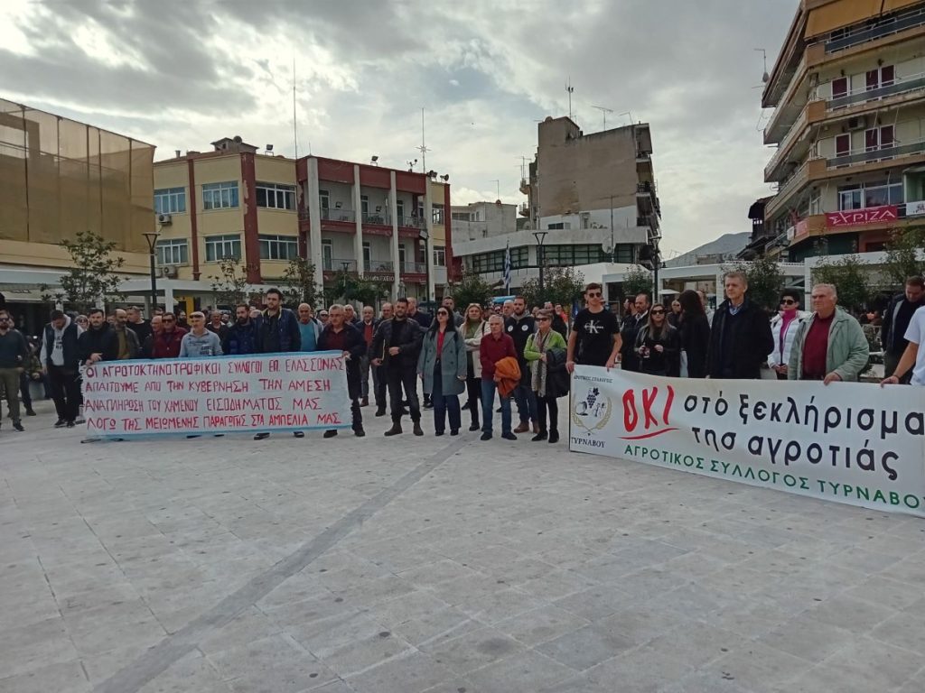 Λάρισα: Μαζική η συμμετοχή των αμπελουργών στο συλλαλητήριο με τρακτέρ στον Τύρναβο