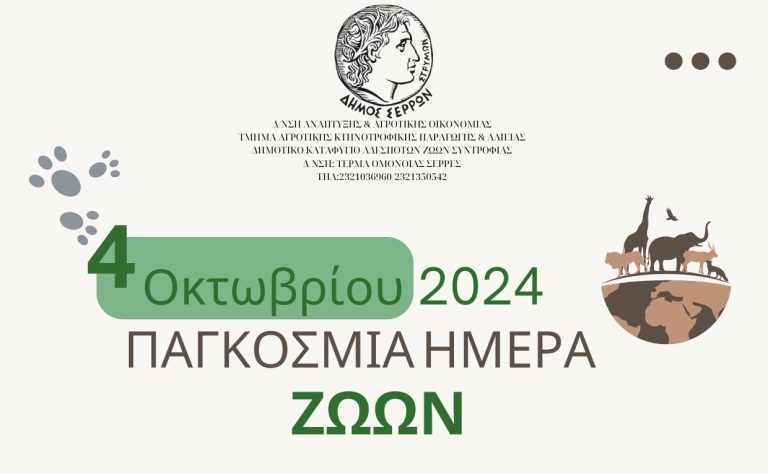 Εκδήλωση του Δήμου Σερρών για την Παγκόσμια Ημέρα των Ζώων