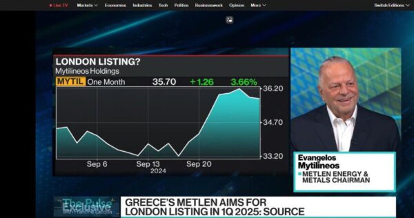 Μυτιληναίος στο Bloomberg TV: Έως το β΄τρίμηνο του 2025 η εισαγωγή στο LSE