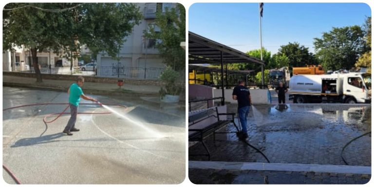 Καθαριότητα και πλύσιμο των αύλειων χώρωνστις σχολικές μονάδες του Δήμου Σερρών