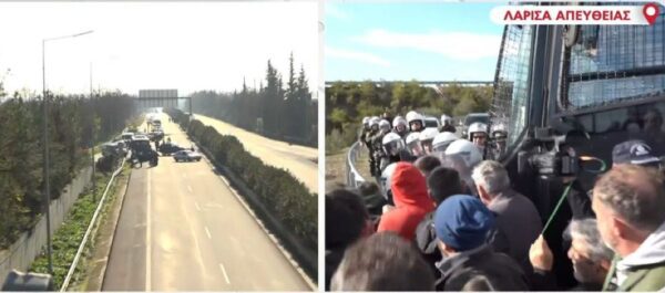 Ένταση μεταξύ αγροτών και αστυνομικών δυνάμεων στον Ε65 στην Καρδίτσα - video
