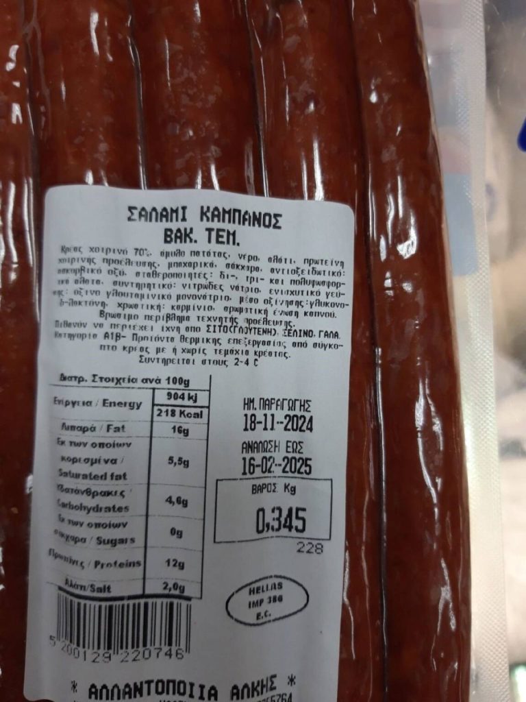 Προσοχή! Ανακαλούνται σαλάμι και σουτζούκι σε φέτες από την αγορά – Κίνδυνος αλλεργίας (φωτο)