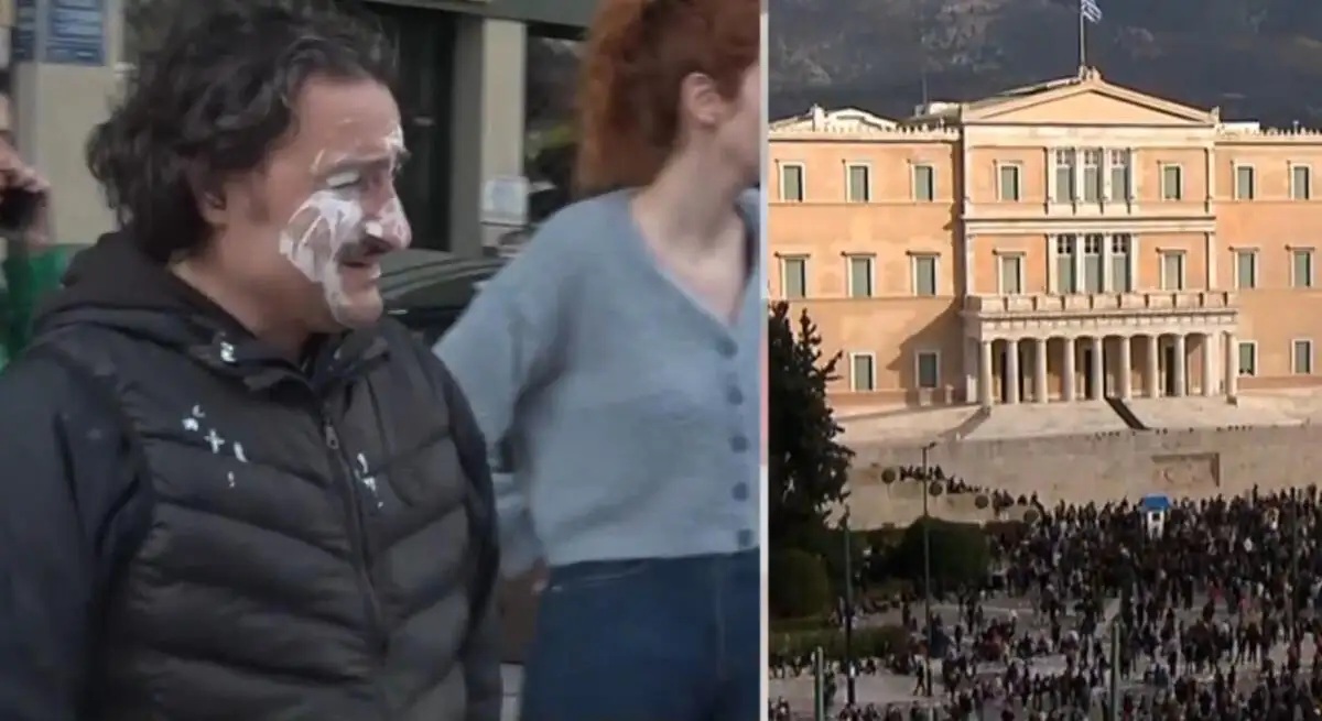 Τέμπη: Ο Βασίλης Χαραλαμπόπουλος στο συλλαλητήριο μαζί με τη σύζυγό του – Δείτε βίντεο