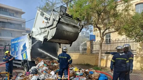 Χανιά: Απορριμματοφόρο έπιασε φωτιά στη μέση του δρόμου – Δεν υπήρξαν τραυματισμοί