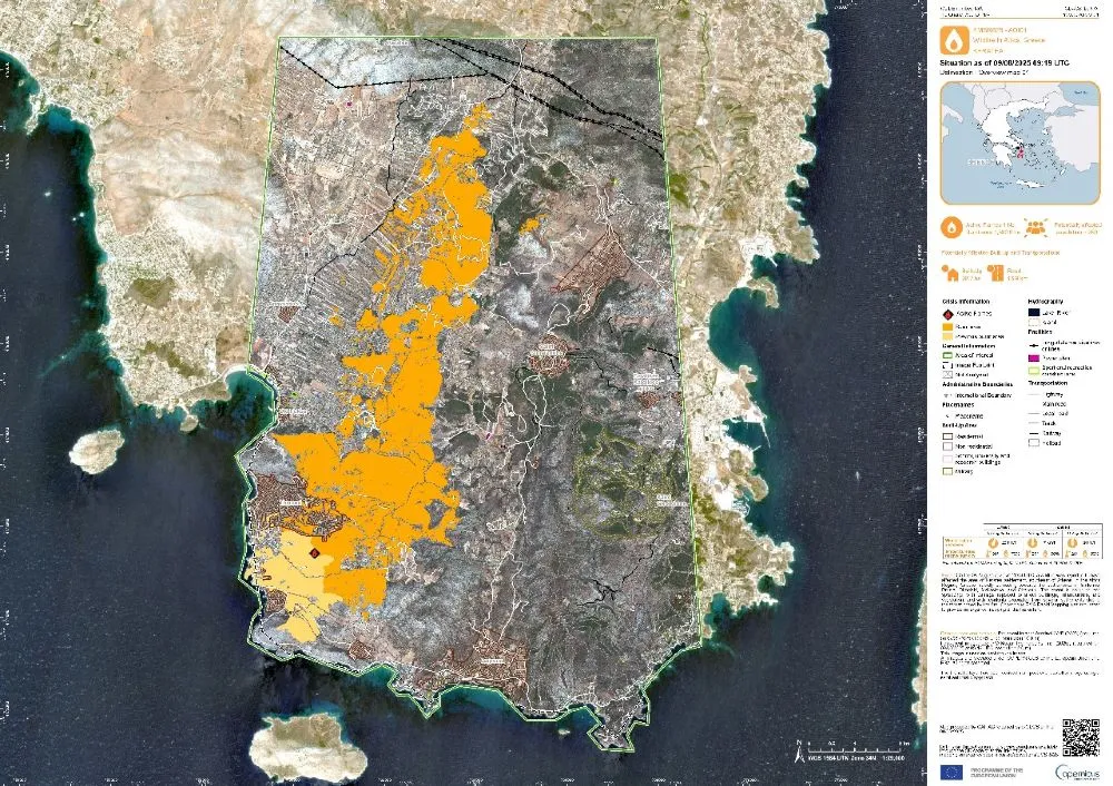 Τι κάηκε από την φωτιά στην Κερατέα - Η ανάλυση της Υπηρεσίας Copernicus για την πληγείσα έκταση