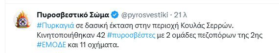 Σέρρες: Τέθηκε υπό έλεγχο η φωτιά στον Κουλά