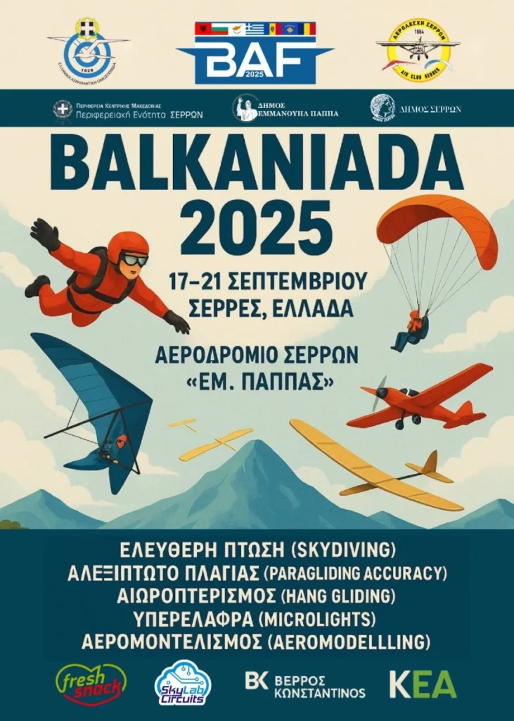 Στην Αερολέσχη Σερρών η 1η Βαλκανιάδα αεροπορικών αγώνων