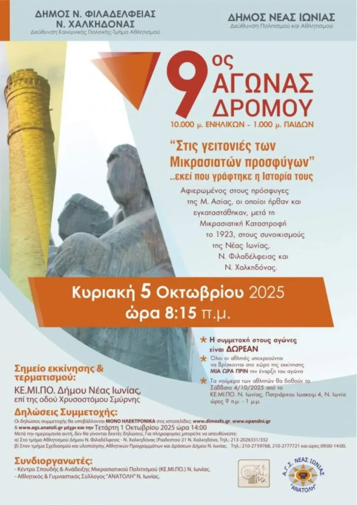 «Στις γειτονιές των Μικρασιατών Προσφύγων» – Εκεί που γράφτηκε η Ιστορία τους – Αγώνας δρόμου την Κυριακή 5 Οκτωβρίου