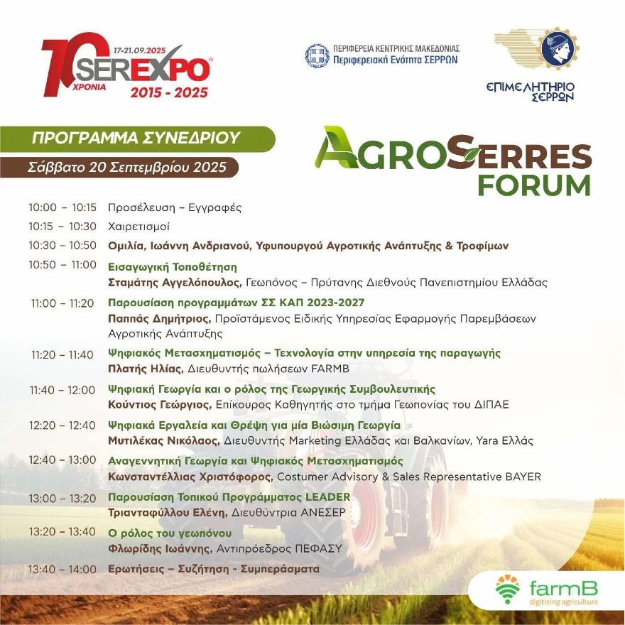 Το AGROSERRRES FORUM σήμερα, παρουσία του Υφυπουργού Αγροτικής Ανάπτυξης
