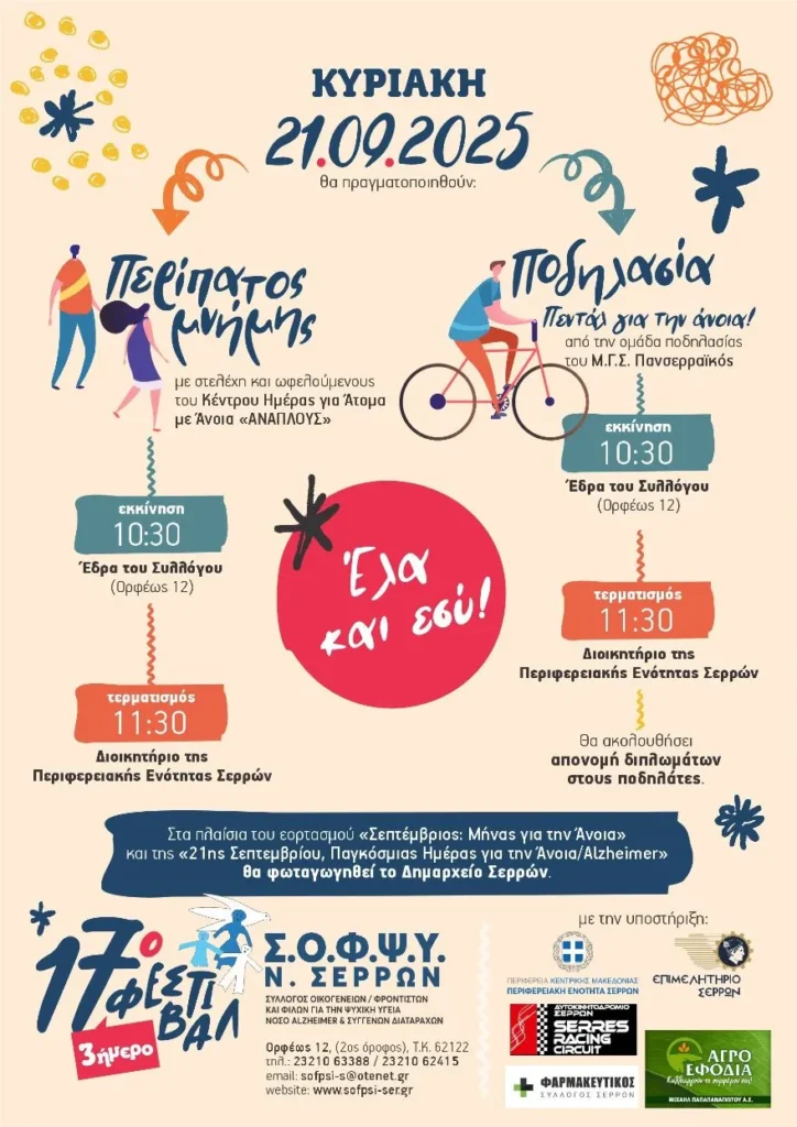 ΣΟΦΨΥ Σερρών: Ποδηλασία και Περίπατος Μνήμης για την ευαισθητοποίηση της κοινότητας σε θέματα άνοιας
