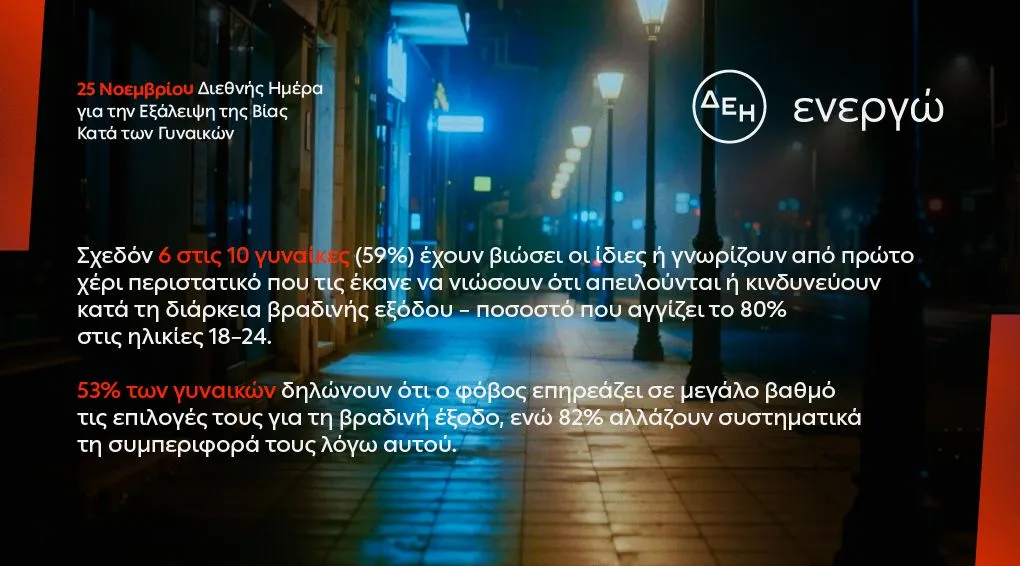 ΔΕΗ: Φως στο φόβο των γυναικών στις νυχτερινές μετακινήσεις