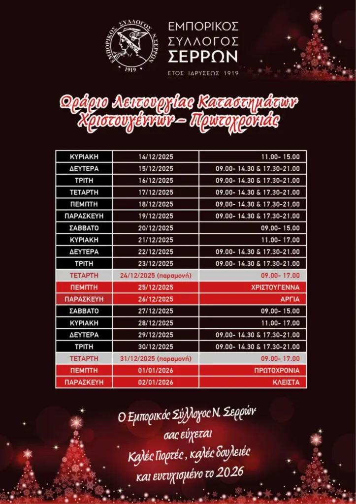 Εορταστικό ωράριο: Πώς θα λειτουργήσει η αγορά των Σερρών