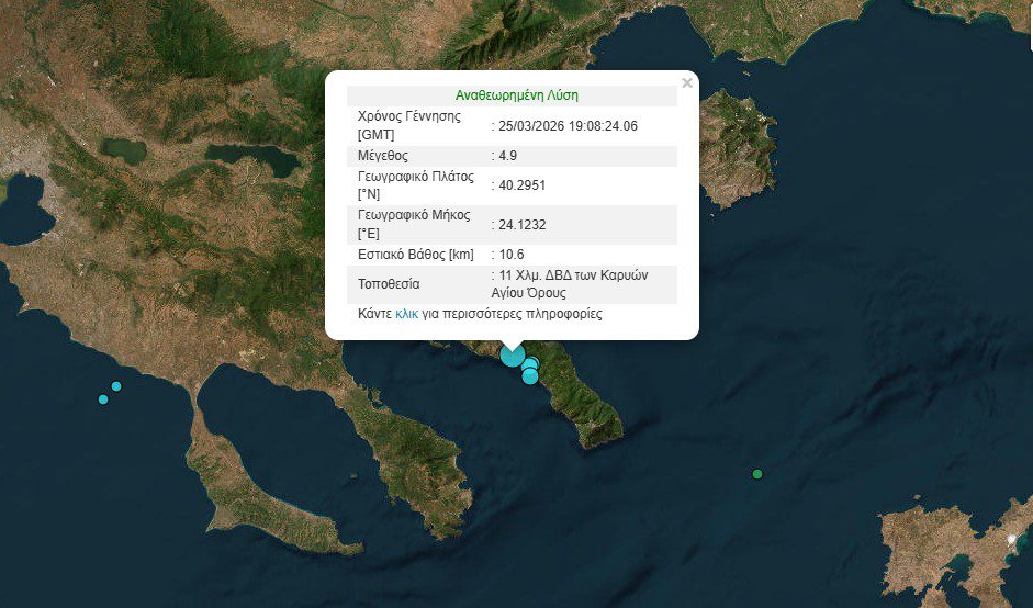 Δυνατός σεισμός τώρα στη Χαλκιδική, αισθητός στις Σέρρες