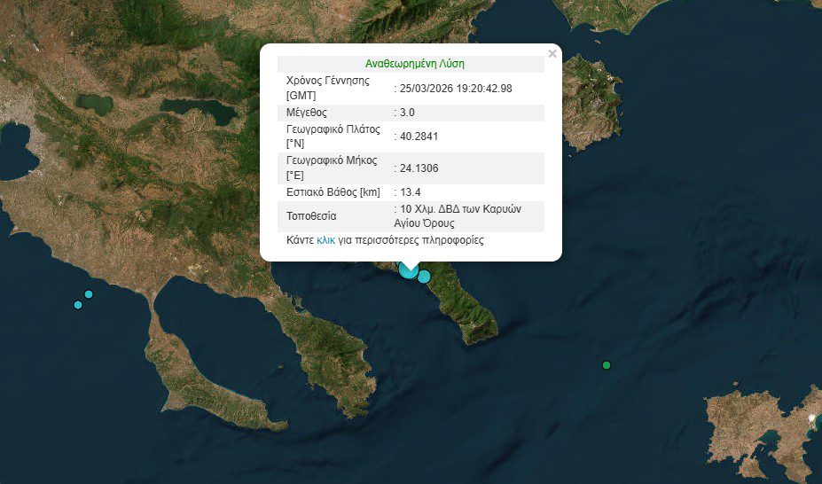 Δυνατός σεισμός τώρα στη Χαλκιδική, αισθητός στις Σέρρες